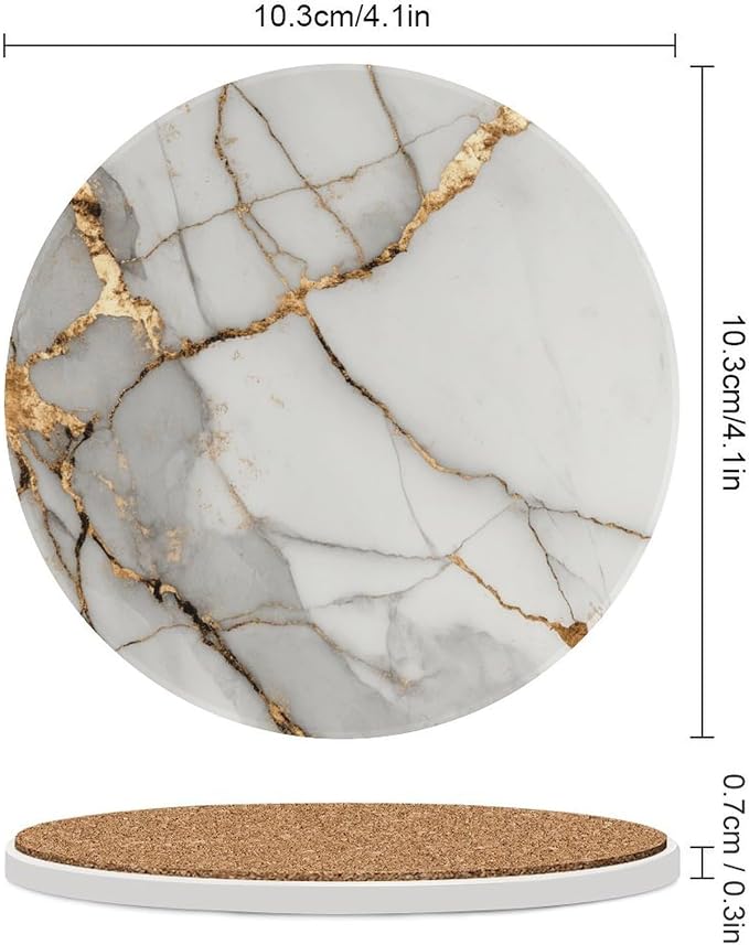 Minimalist White Marble Coasters Set of 4 Absorbent Coasters - Image 2