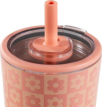 HydroJug Everyday Tumbler 14 oz – Ceramic-Lined Insulated Tumbler with Straw and Soft-Touch Lid, Cup Holder Friendly, Double-Wall Vacuum Insulation, Reusable Travel Cup – Daisy Checkers