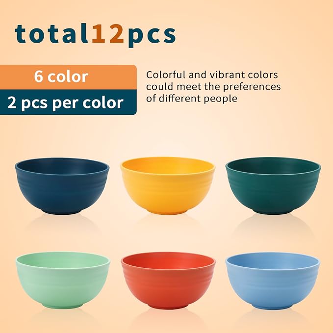 Lazycorner 12 Pcs Wheat Straw Cereal Bowls 26 Oz Wheat Straw Bowls Set Reusable - Image 3