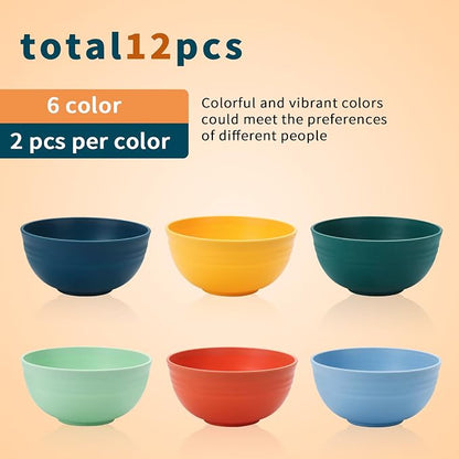 Lazycorner 12 Pcs Wheat Straw Cereal Bowls 26 Oz Wheat Straw Bowls Set Reusable - Image 3