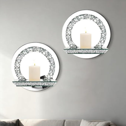 Pibeyer Mirrored Candle Sconces with Acrylic Diamond, Crushed Diamond Wall Candle Holders, Home Décor