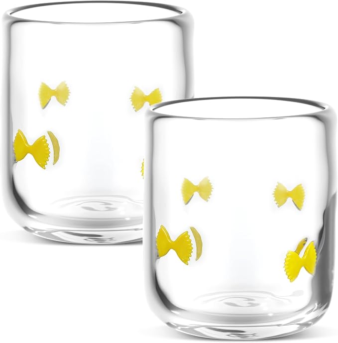 SiliFine 2 PCS Farfalle Pasta Icon Juice Glasses - 14oz Farfalle Pasta Stemless by SiliFine