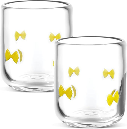 SiliFine 2 PCS Farfalle Pasta Icon Juice Glasses - 14oz Farfalle Pasta Stemless by SiliFine