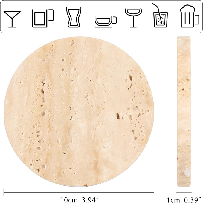 Natural Travertine Coasters Set of 4, 4 inch Round Stone | Stone Coasters - Image 3