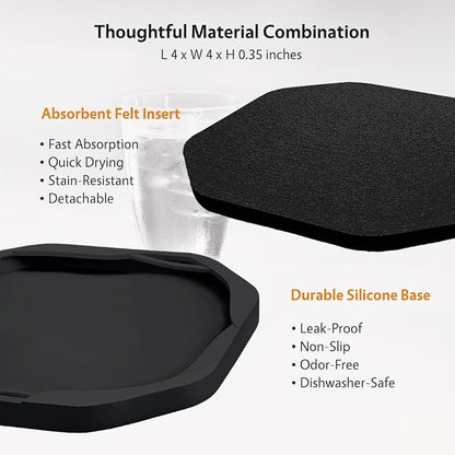 UMIRRO Absorbent Felt & Silicone Coasters Set of 6 - Image 3