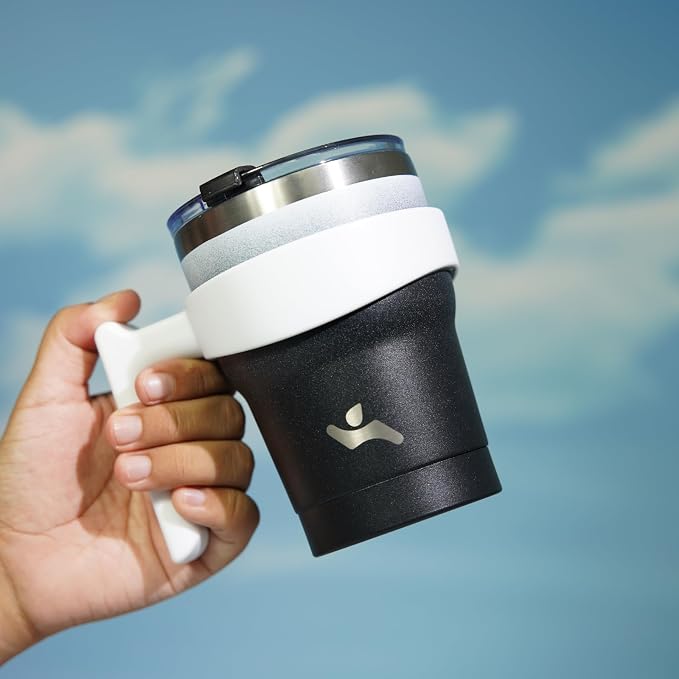 Konokyo 10 oz Tumbler with Handle and Straw, Insulated Travel Mug | Day Night; - Image 5