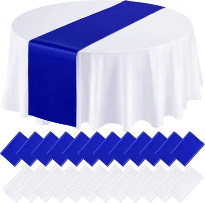 Queekay 24 Pcs 84'' Round Plastic Tablecloth 12 x 108'' Satin Table Runners Set by Queekay