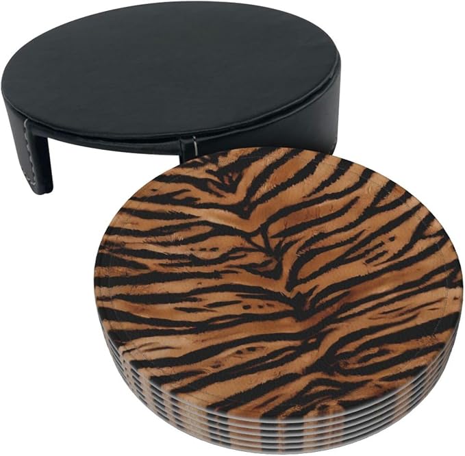 Tiger Skin Wild Africa Animals Premium Leather Coasters - Image 5