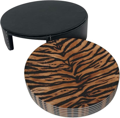 Tiger Skin Wild Africa Animals Premium Leather Coasters - Image 5