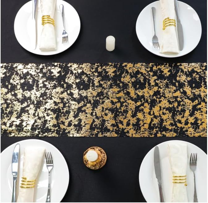 Snowkingdom Black and Gold Table Runner 100 Feet Glitter Golden Metallic Table - Image 5