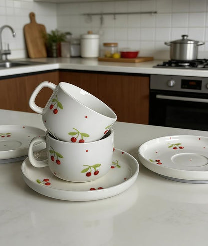 Ceramic Coffee Mug Set of 2, 8 oz Cherry Design Cups - Image 6