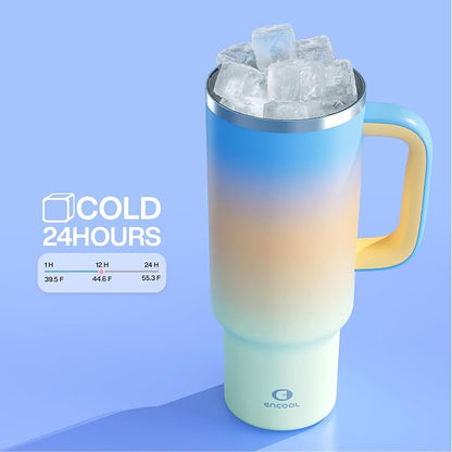 ENCOOL 40 oz Tumbler with Handle and Straw: Stainless Steel Insulated Tumbler - Image 5