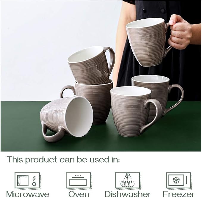 DOWAN Coffee Mugs, 17 Oz Coffee Mug Set of 6, Corrugated Tea Mugs - Image 4