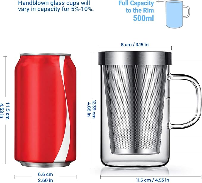 ecooe 16.9 OZ Borosilicate Glass Tea Mug Cup Glasses - Image 2