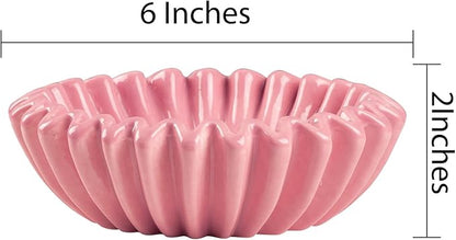 Small Ceramic Bowl Pink Decorative Bowl, Modern Home Decor Centerpiece 6 Inches Key Jewelry Ruffle Fluted Scalloped Bowl