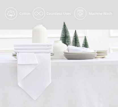 PurpleEssences Set of 12 Cloth Dinner Napkins 100% Cotton 18x18 Inch - Soft Durable Washable - Ideal for Farmhouse Party Spring Summer - Perfect Everyday Use Table Linen - White