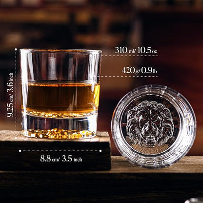 Whiskey Glasses Set of 4 with Lion Pattern 10 oz Old Fashioned Glasses | Suit - Image 2