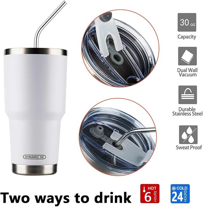 D·S 30oz White Tumbler Double Wall Vacuum Insulated Travel Coffee Mug | Double - Image 3