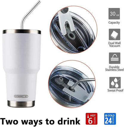 D·S 30oz White Tumbler Double Wall Vacuum Insulated Travel Coffee Mug | Double - Image 3