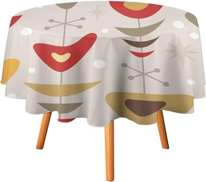 Retro Mid Century Round Tablecloth, Abstract Rustic Colorful Geometric Print Tablecloth for Home Party Dining Room Kitchen Decor 36Inch(90cm)