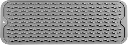 Silicone Dish Drying Mat for Multiple Usage,Easy clean,Eco-friendly,Heat-resistant Silicone Mat for Kitchen Counter,Sink,Bar,Bottle,or Cup Grey M 17 inches x 6 inches