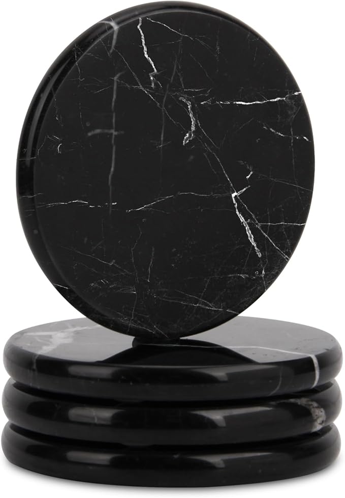 Natural Marble Coasters Set of 4, 4 inch Round, Silicone Anti-Slip Pads by Unknown