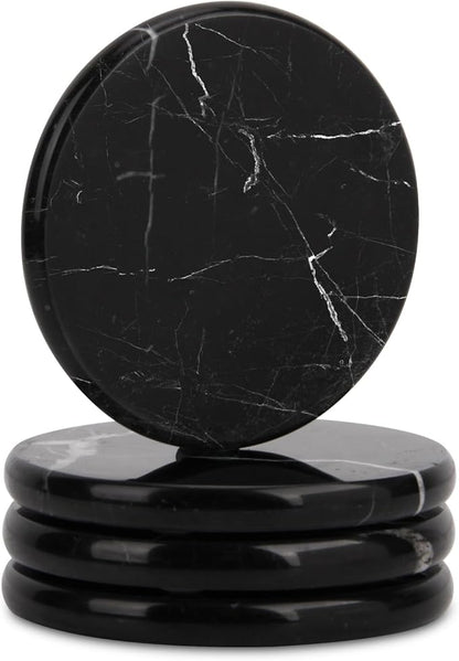 Natural Marble Coasters Set of 4, 4 inch Round, Silicone Anti-Slip Pads by Unknown