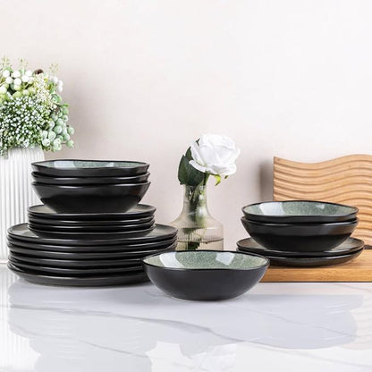 AmorArc Ceramic Dinnerware Sets,Handmade Reactive Glaze Stoneware Plates and Bowls Set,Highly Chip and Crack Resistant | Dishwasher & Microwave Safe Dishes Set,Service for 4 (12pc)