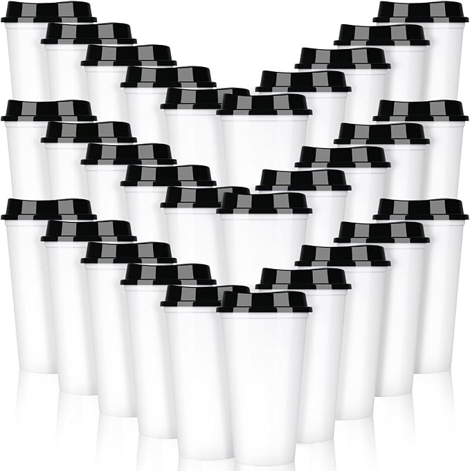 30 Pack Reusable Plastic Coffee Cups by Domensi