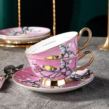 Bone China Cup& Saucer Set, 6.8oz- Birds& Trees - Image 4