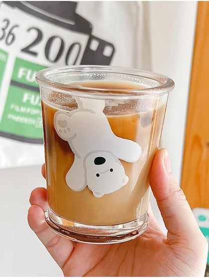 2 Pack 12 OZ Cute Dog Glass Cup Bear Drinking Glasses | Thick Sturdy - Image 2
