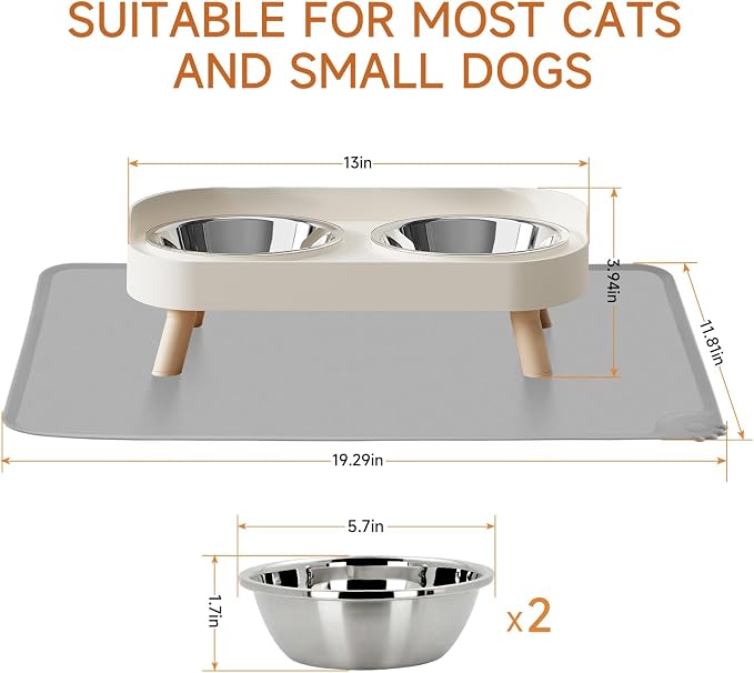 Elevated Cat Bowl with Food Mat, Raised Cat Food and Water Bowl Set - Image 6
