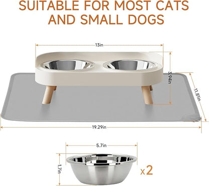 Elevated Cat Bowl with Food Mat, Raised Cat Food and Water Bowl Set - Image 6