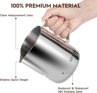 Milk Frothing Pitcher, 20oz Steaming Pitcher Stainless Steel Espresso Machine - Image 3