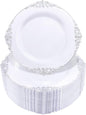 100 Pcs White Silver 7.5" Dessert Plates | 7.5" Disposable Dessert Plates by Hioasis