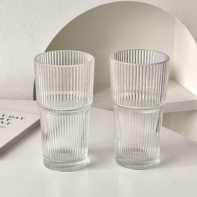20oz Ribbed Glass Tumbler with Straw & Lid – 2 Pack Iced Coffee Cups, Glass Mug - Image 3