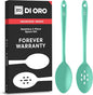 DI ORO Silicone Spoons for Cooking - Large Kitchen Spoons for Mixing, Serving, & Stirring - 600°F Heat-Resistant Non Stick Utensils – Big Solid & Slotted Basting Spoons - Dishwasher Safe (2pc, Mint)