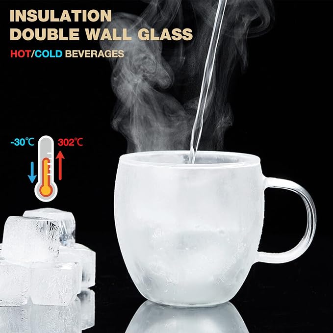 Mfacoy Double Wall Insulated Glasses Espresso Cups Set of 4, 5 oz Clear Coffee - Image 4