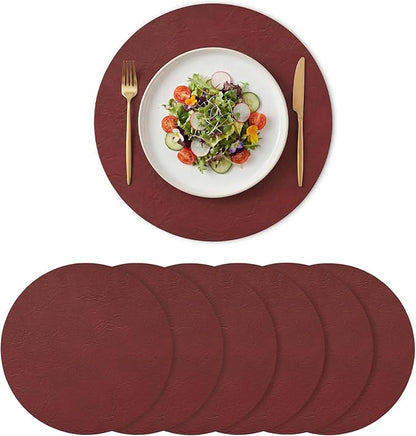Artoid Mode Red Faux Leather Placemats Set of 6, 15 Inch Waterproof Wipeable Heat Resistant Vinyl Place Mats, Reversible Table Mats for Christmas Kitchen Dining Decor