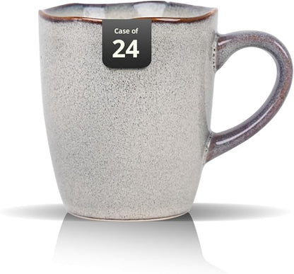 Organic Shape Highland Ceramic Mug, 24pcs 12oz Handmade Reactive Glaze Stoneware Coffee Mug with Wavy Edge, for Kitchen, Microwave & Dishwasher Safe, Scratch Resistant-grey
