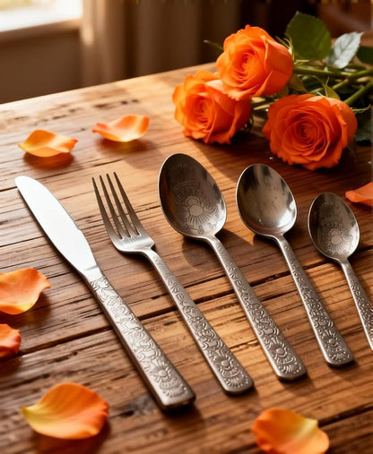 16 Pcs Black Floral Silverware Set - Image 6