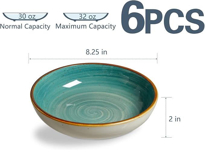 ONEMORE Porcelain Salad Pasta Bowls 30 Ounce, Shallow & Wide Serving Bowls - Image 5