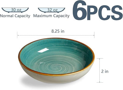ONEMORE Porcelain Salad Pasta Bowls 30 Ounce, Shallow & Wide Serving Bowls - Image 5