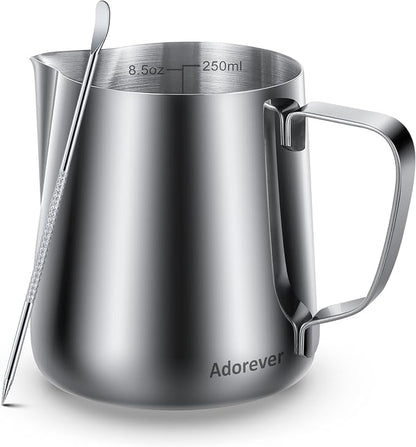 Milk Frothing Pitcher, 8.5oz / 250ml Steaming Pitcher Stainless Steel Espresso by Adorever
