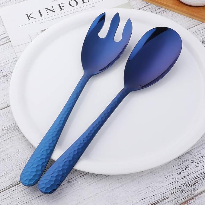 Salad Spoon and Fork Set, 12 Inch Stainless Steel Salad Server, Dishwasher Safe - Image 2