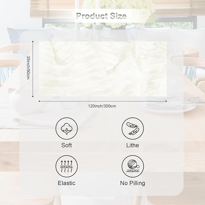 1 Pack White Cheesecloth Table Runner 35x120 Inch 10Ft Rustic Gauze Cheese - Image 5