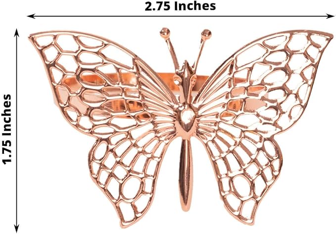 Efavormart 4 Pack | Metallic Blush Rose Gold Laser Cut Butterfly Napkin Rings - Image 3
