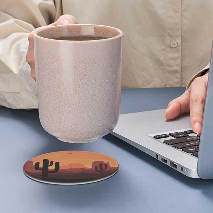 6 Pcs Desert Sunset Cactus Leather Coasters - Image 7