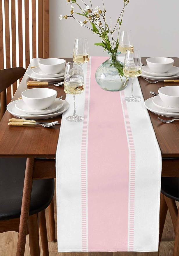 Pink Stripe Table Runners 70 inches Long, Linen Boho Table Runner Farmhouse - Image 4