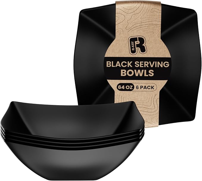R-kay 6 Pack Square Plastic Black Serving Bowls by R-KAY